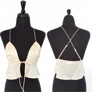 Superdown Cream Tie-Front Chemise